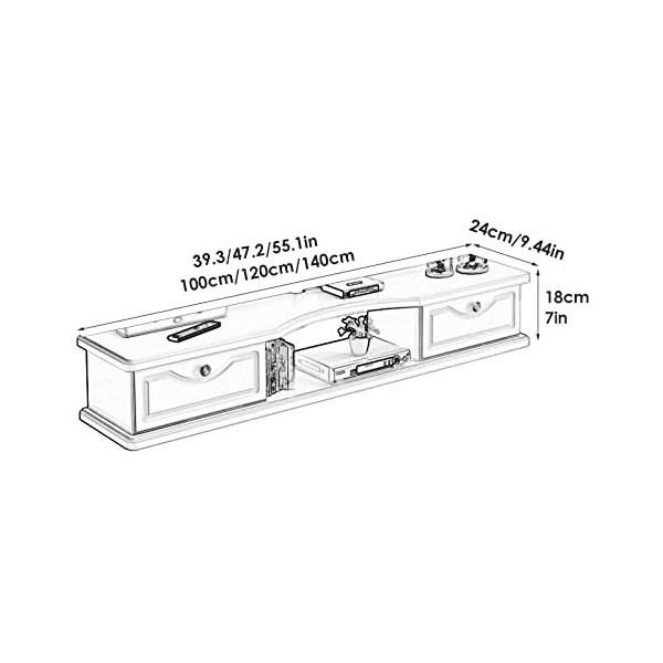 Meuble TV Mural Console multimédia Murale avec 2 Portes, 39.3/47.2/55.1In Blanc Meuble TV Mural, Composant de Meuble TV Flott