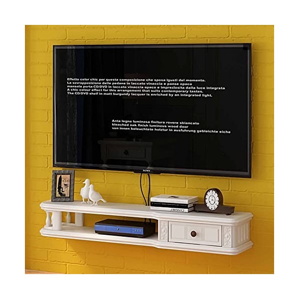 EsEntL Meuble TV Flottant, Meuble TV Flottant, Meuble TV Mural en Bois Massif Mat, DVD Mural