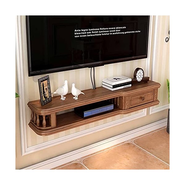 EsEntL Meuble TV Flottant, Meuble TV Flottant, Meuble TV Mural en Bois Massif Mat, DVD Mural