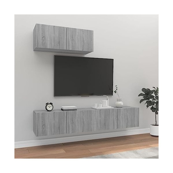 MATTUI Home Hardware Businese Meuble TV 3 pièces en bois Sonoma Gris