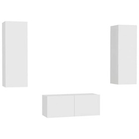 RAUGAJ Home Hardware Businese Meuble TV 3 pièces en bois dingénierie Blanc