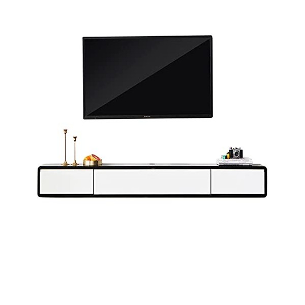 EsEntL Meuble TV Mural Meuble TV Flottant en Bois Massif, Console multimédia Murale avec 2 tiroirs, Meuble TV Mural, étagère 