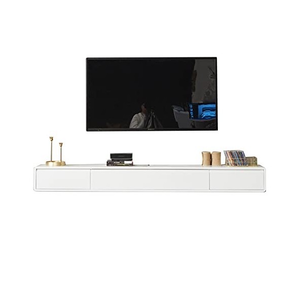 EsEntL Meuble TV Mural Meuble TV Flottant en Bois Massif, Console multimédia Murale avec 2 tiroirs, Meuble TV Mural, étagère 