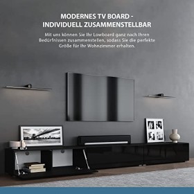 Planetmöbel - Meuble TV 300&nbsp;cm Noir Meuble TV avec 3 rabats comme espace de rangement, meuble bas suspendu ou debout, buffet 