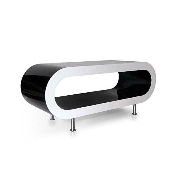Zespoke Design Grand Noir Rétro avec des Côtés Blancs 110cm Table Basse Cerceau/Meuble TV avec Les Jambes