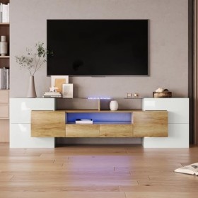 kubeier Meuble TV avec lumières LED, Meuble TV, Meuble TV, Buffet, Meuble TV, Plateau de Table avec Six Portes, Deux tiroirs 