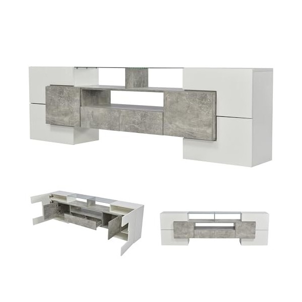 kubeier Élément Mural Salon TV Meuble TV Meuble TV Meuble TV Meuble TV avec éclairage LED, Six Portes, Deux tiroirs et Trois 