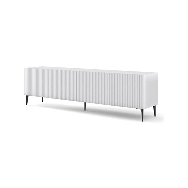 BIM Furniture Ravenna B 4D Meuble TV Lowboard avec façade en MDF sur pieds en métal noir 200 cm