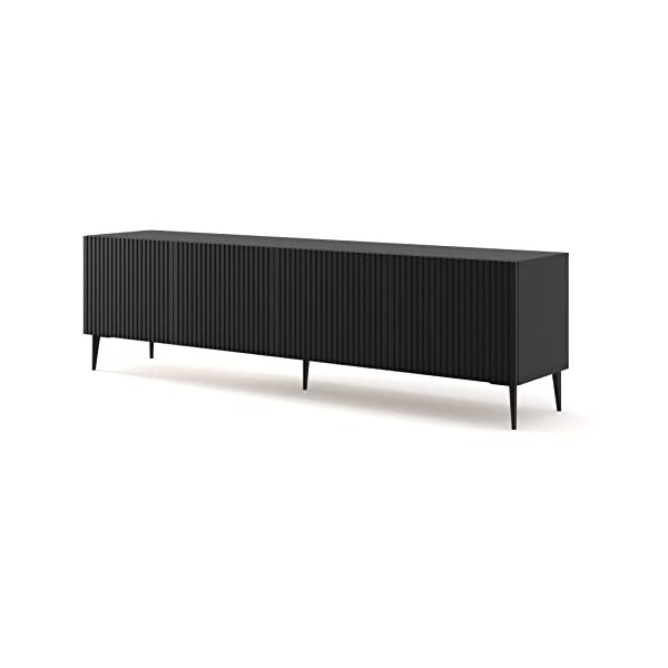 BIM Furniture Ravenna B 4D Meuble TV Lowboard avec façade en MDF sur pieds en métal noir 200 cm