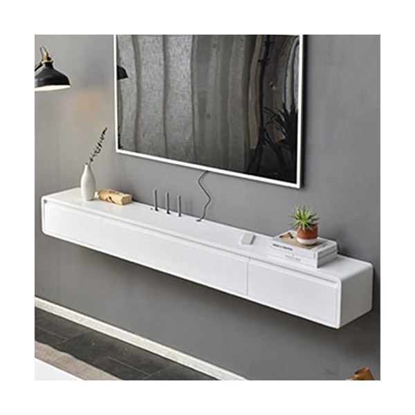 EsEntL Meuble TV Mural Meuble TV Suspendu Blanc, Étagère de Meuble TV Flottant en Bois Massif de 47,2/55,1 Pouces, Table de R