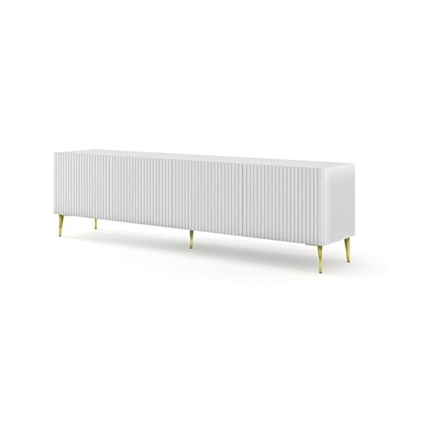 BIM Furniture Ravenna B 4D Meuble TV Lowboard avec façade en MDF décorée sur pieds en métal doré 200 cm