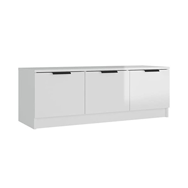 Meuble TV Blanc brillant 102x35x36,5 cm Bois dingénierie