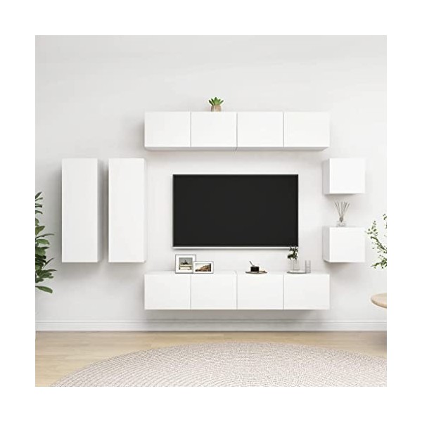 Ensemble de Meuble TV 8 pcs Blanc Aggloméré - Meuble télé, Meuble TV Industriel, Meuble Chambre, Convient pour Salon ou Chamb