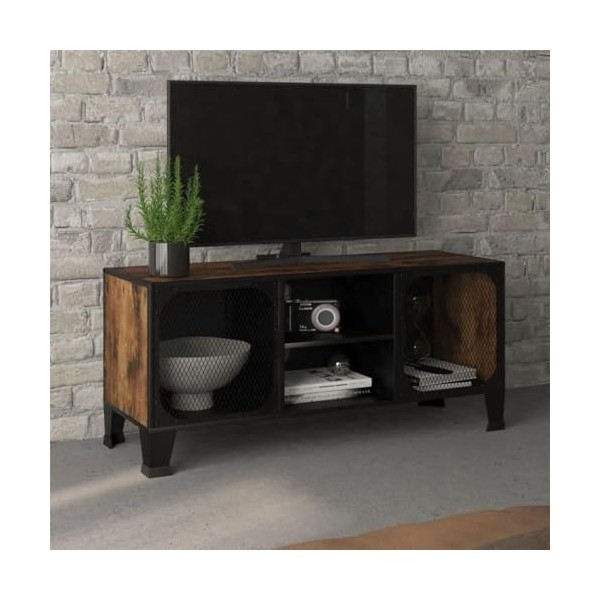 Suuim Meuble de Rangement TV Rustique avec 2 Portes grillagées et Une étagère, Buffet de Rangement, Meuble TV, Console multim
