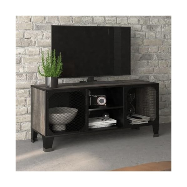 Suuim Meuble de Rangement TV Rustique avec 2 Portes grillagées et Une étagère, Buffet de Rangement, Meuble TV, Console multim