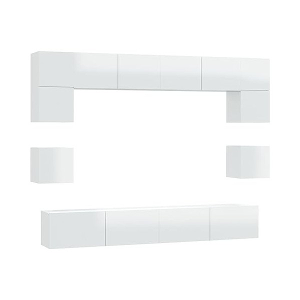 Ensemble de Meubles TV 8 pcs Blanc Brillant Bois dingénierie - Meuble TV, Armoire Basse Centre, Support Télé pour Salon Cham