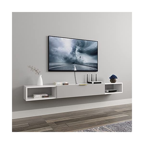 AVIMYA Meuble TV Flottant Meuble TV Suspendu, Support Mural pour décodeur avec Trou de Fil, économiser de lespace Chambre Sa