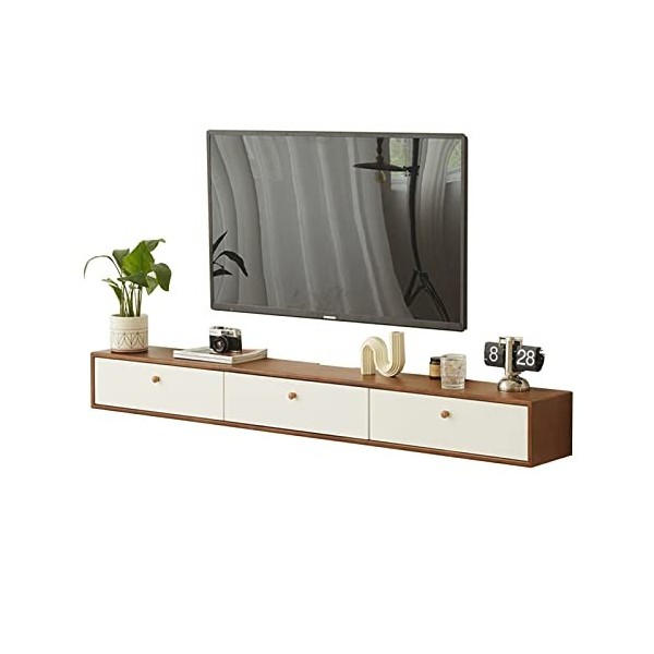 EsEntL Meuble TV Mural 55,1 Pouces avec étagère Flottante en Bois Massif, Meuble TV Suspendu, Table de Rangement multimédia p