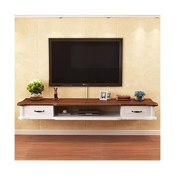 EsEntL Meuble TV Flottant, Conception de Trou de Fil, Meuble TV Mural, Console Multimédia, Huche de Rangement de Bureau Flott