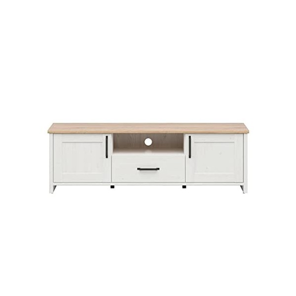 Petits-meubles Meuble TV 2 Portes 1 tiroir 160 cm Aksel Blanc et Bois