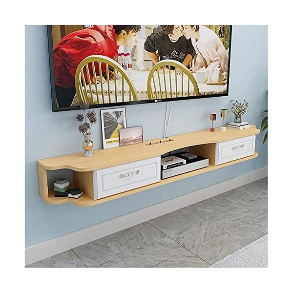 EsEntL Meuble TV, Lowboard TV, étagères flottantes, Console multimédia Murale - Meuble TV Mural en Bois Massif 120/140/160 cm