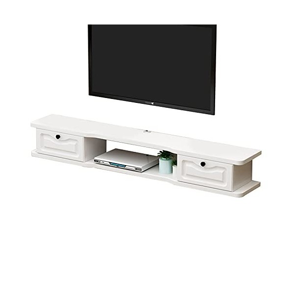 JUNNIU Étagère Vidéo Murale avec 2 Portes, Meuble TV Flottant Etagère TV, Console Média Murale, Meuble TV 120/140Cm/B/140Cm D