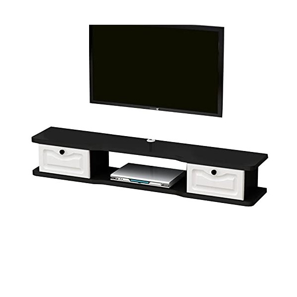 JUNNIU Étagère Vidéo Murale avec 2 Portes, Meuble TV Flottant Etagère TV, Console Média Murale, Meuble TV 120/140Cm/B/140Cm D