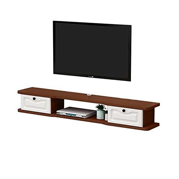 JUNNIU Étagère Vidéo Murale avec 2 Portes, Meuble TV Flottant Etagère TV, Console Média Murale, Meuble TV 120/140Cm/B/140Cm D