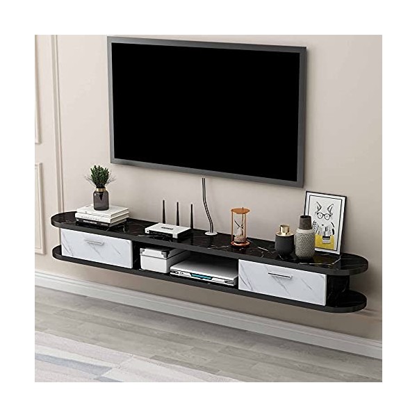 Console TV Suspendue, Meuble TV Flottant avec 2 tiroirs, étagère de composant de Centre de Divertissement pour Console Audio/