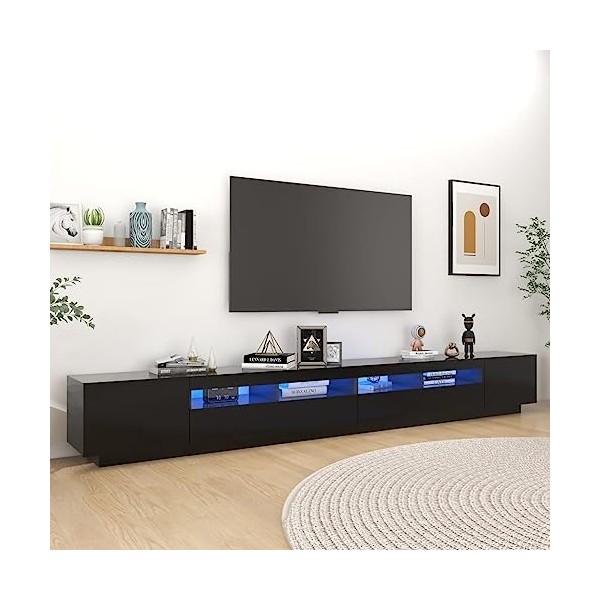 Hovothy Meuble TV avec Lumières LED RVB Noir 300x35x40 cm Aggloméré Décoration Salon Armoire Multimédia Rangement Ample Range