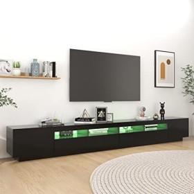 Hovothy Meuble TV avec Lumières LED RVB Noir 300x35x40 cm Aggloméré Décoration Salon Armoire Multimédia Rangement Ample Range