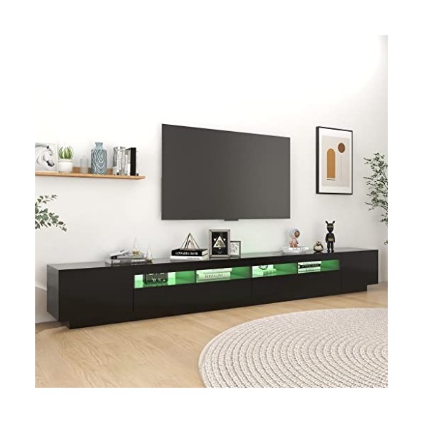 Hovothy Meuble TV avec Lumières LED RVB Noir 300x35x40 cm Aggloméré Décoration Salon Armoire Multimédia Rangement Ample Range