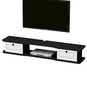 JUNNIU Étagère Vidéo Murale avec 2 Portes, Meuble TV Flottant Etagère TV, Console Média Murale, Meuble TV 120/140Cm/a/140Cm D