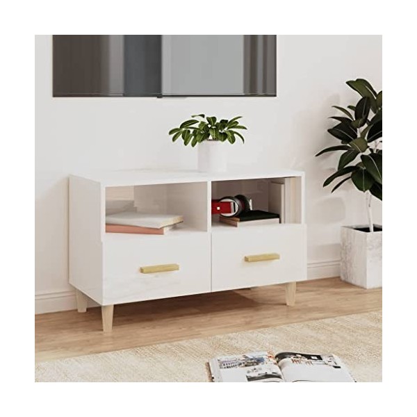 Keyur Meuble TV, Banc TV Buffet Bas Support de Télévision Meuble Télé Meuble TV Blanc Brillant 80x36x50 cm Bois dingénierie