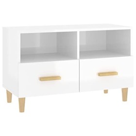 Keyur Meuble TV, Banc TV Buffet Bas Support de Télévision Meuble Télé Meuble TV Blanc Brillant 80x36x50 cm Bois dingénierie