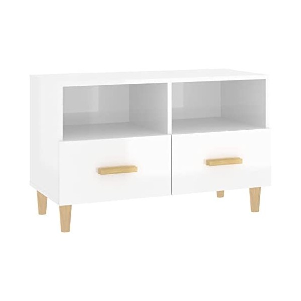 Keyur Meuble TV, Banc TV Buffet Bas Support de Télévision Meuble Télé Meuble TV Blanc Brillant 80x36x50 cm Bois dingénierie