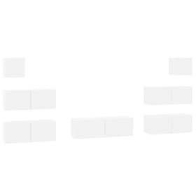 ARKEM Ensemble de Meubles TV 7 pcs Blanc Brillant Bois dingénierie,Meuble Haut Salon,Meuble dangle TV,Meuble TV Étagère