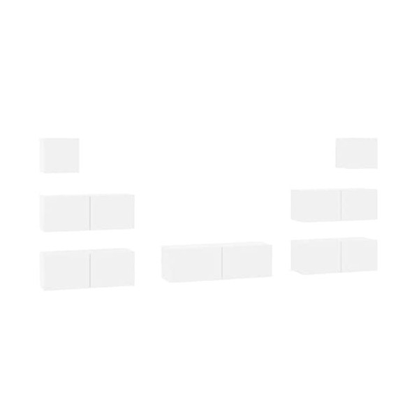 ARKEM Ensemble de Meubles TV 7 pcs Blanc Brillant Bois dingénierie,Meuble Haut Salon,Meuble dangle TV,Meuble TV Étagère