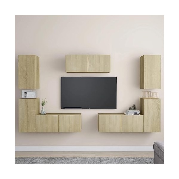 BaraSh Ensemble de Meubles TV 7 pcs Chêne Sonoma Aggloméré,Meuble dangle TV,Meuble TV Étagère,Meuble Haut Salon