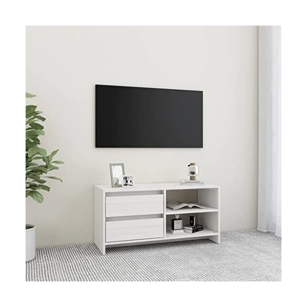 Meuble TV Blanc 80x31x39 cm Bois de pin massif