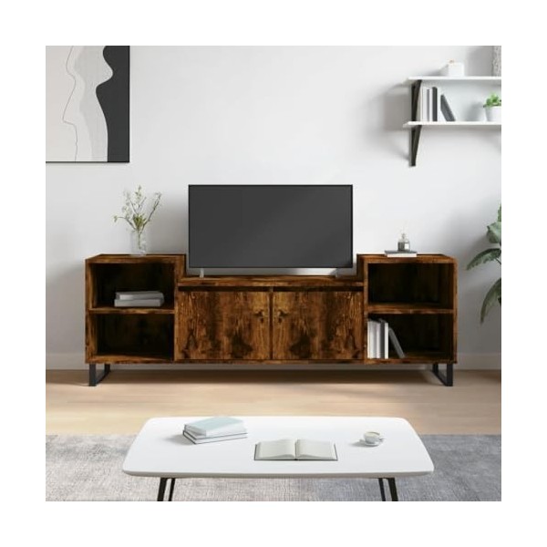 TECHPO Centres de divertissement et meubles TV, meuble TV en chêne fumé, 160 x 35 x 55 cm, bois dingénierie