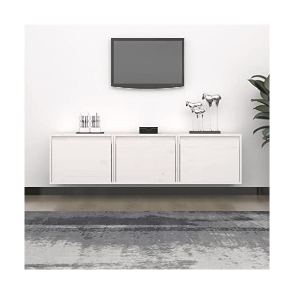 DCRAF Home Hardware Businese Lot de 3 meubles TV en pin massif Blanc