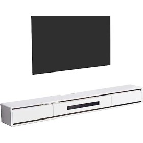 Meuble TV en Bois Massif MDF+, Console Média Murale, Étagère De Composant De Meuble TV Flottant avec 2 Tiroirs, Étagère Vidéo