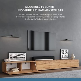 Planetmöbel - Meuble TV - 300&nbsp;cm - Chêne doré - Meuble TV avec 3 rabats comme espace de rangement, meuble bas suspendu ou deb