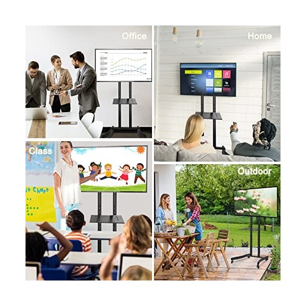 ABCCANOPY Meuble TV avec roulettes et étagère réglable pour écran plat LED LCD OLED 32–65 pouces Tv Stand D960b