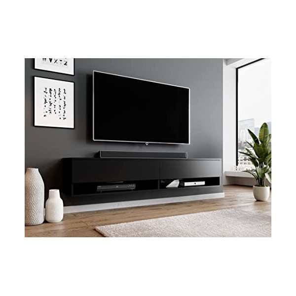 Furnix Alyx - Meuble TV Bas - 300 x 34 x 32 cm l x H x P 3 x 100 cm - sans éclairage LED - 6 Compartiments avec Porte « Pus