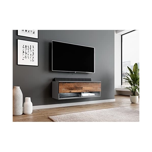 Furnix Alyx - Meuble TV Bas - 300 x 34 x 32 cm l x H x P 3 x 100 cm - sans éclairage LED - 6 Compartiments avec Porte « Pus