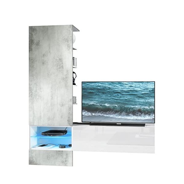 Vladon Meuble-paroi Manhattan, Blanc Mat & Brillant/Bordeaux Haute Brillance - Meuble-paroi Moderne pour Votre Salon 165 x 1