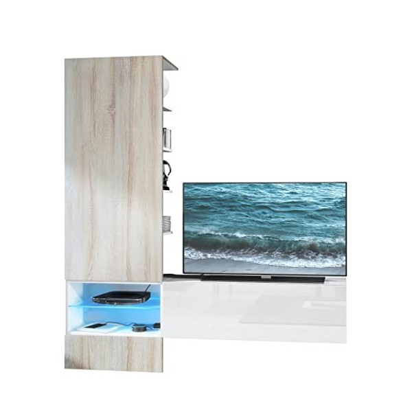 Vladon Meuble-paroi Manhattan, Blanc Mat & Brillant/Bordeaux Haute Brillance - Meuble-paroi Moderne pour Votre Salon 165 x 1