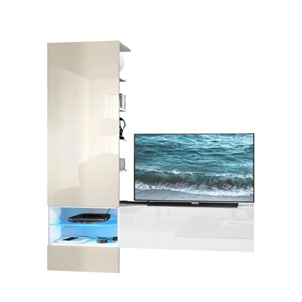 Vladon Meuble-paroi Manhattan, Blanc Mat & Brillant/Bordeaux Haute Brillance - Meuble-paroi Moderne pour Votre Salon 165 x 1